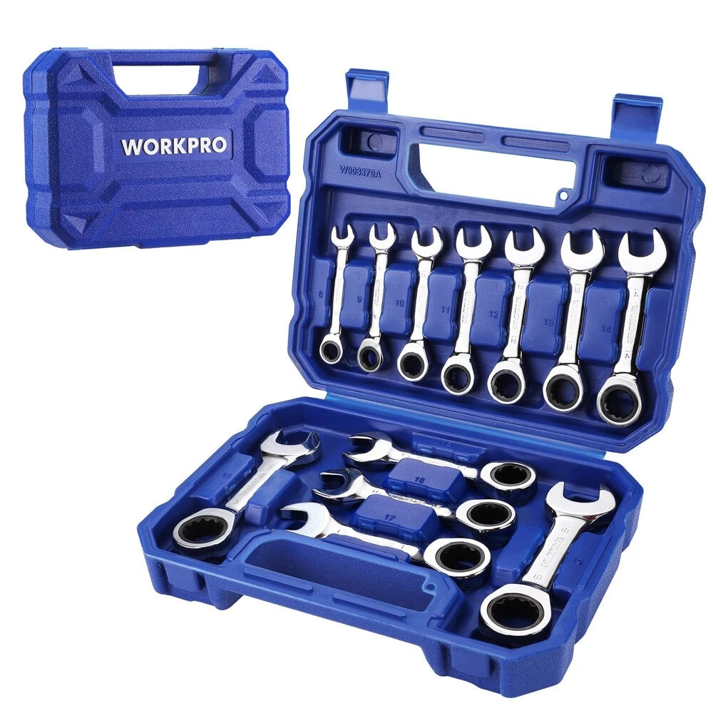 Metric 8-19mm Stubby Ratchet Combination Wrench Set 72-tooth
