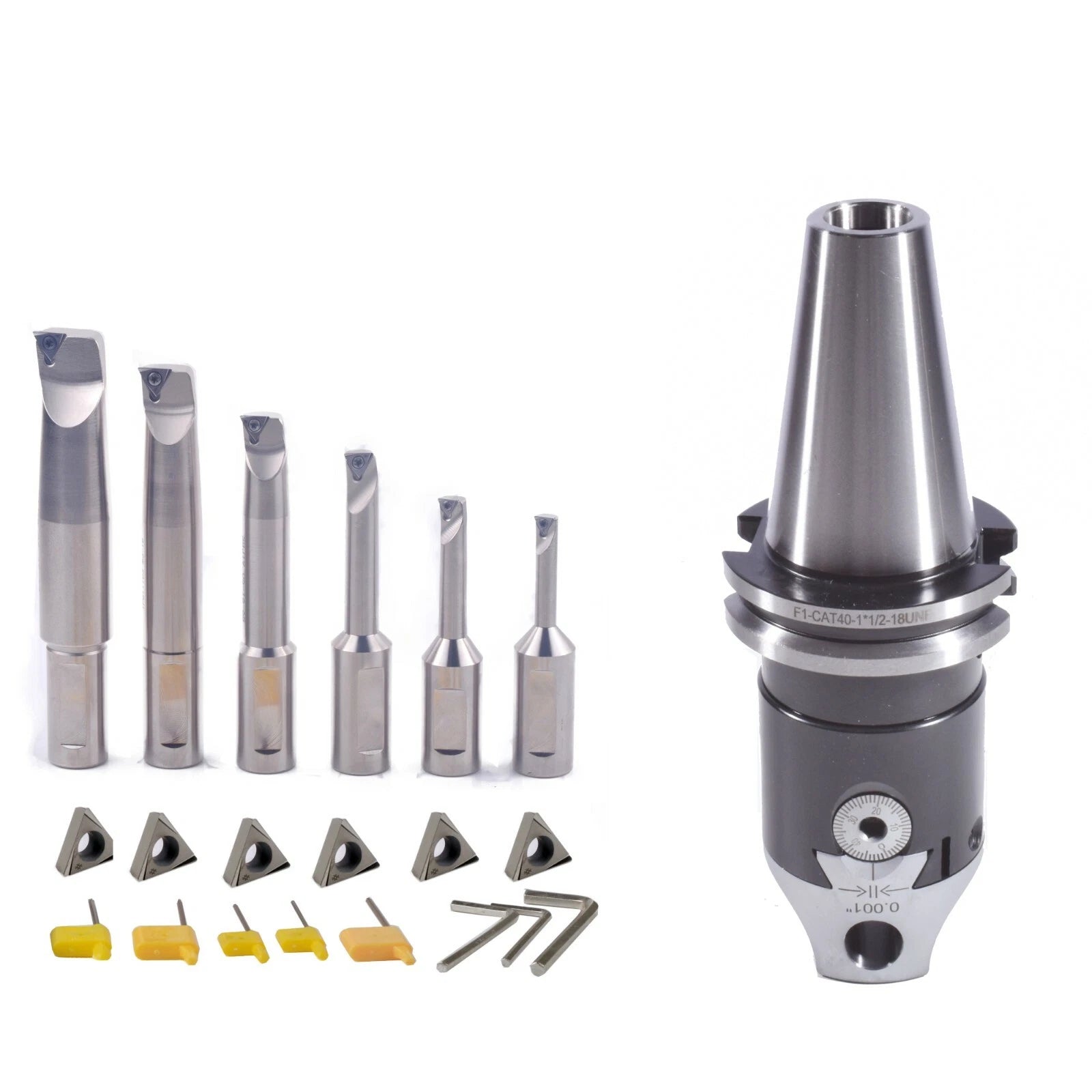 NEW CAT40 2INCH BORING HEAD SET WITH 6 INDEXABLE BORING BAR AND 6 CARBIDE INSERT