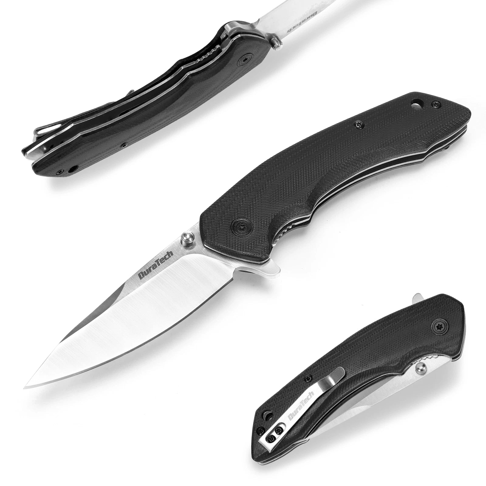 Duratech Folding Pocket Knife Black Smooth Handle 3.25" Satin Blade
