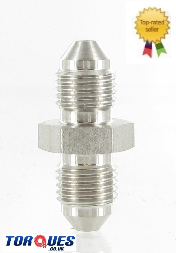 An -3 (3an) Male to Male Union 3/8" X 24 Unf Stainless Steel Adapter
