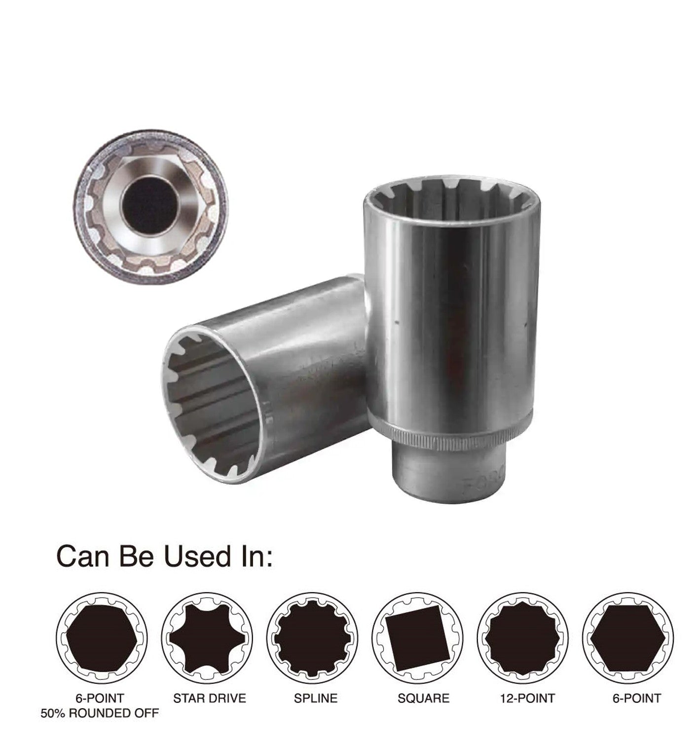 Force 1/2" Dr. 12pt 77MM Deep Spline Female Socket