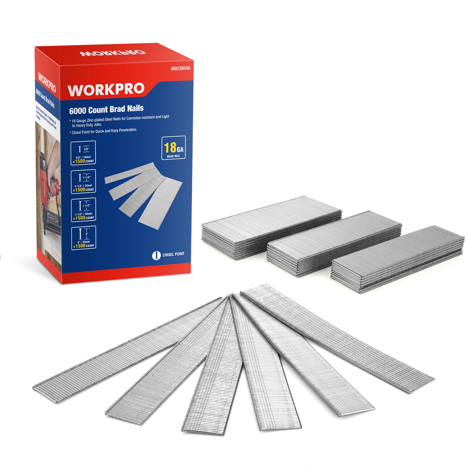 WORKPRO 6000 Count 18 Gauge Brad Nails 2'' 1-1/2'' 1-1/4'' 3/4''