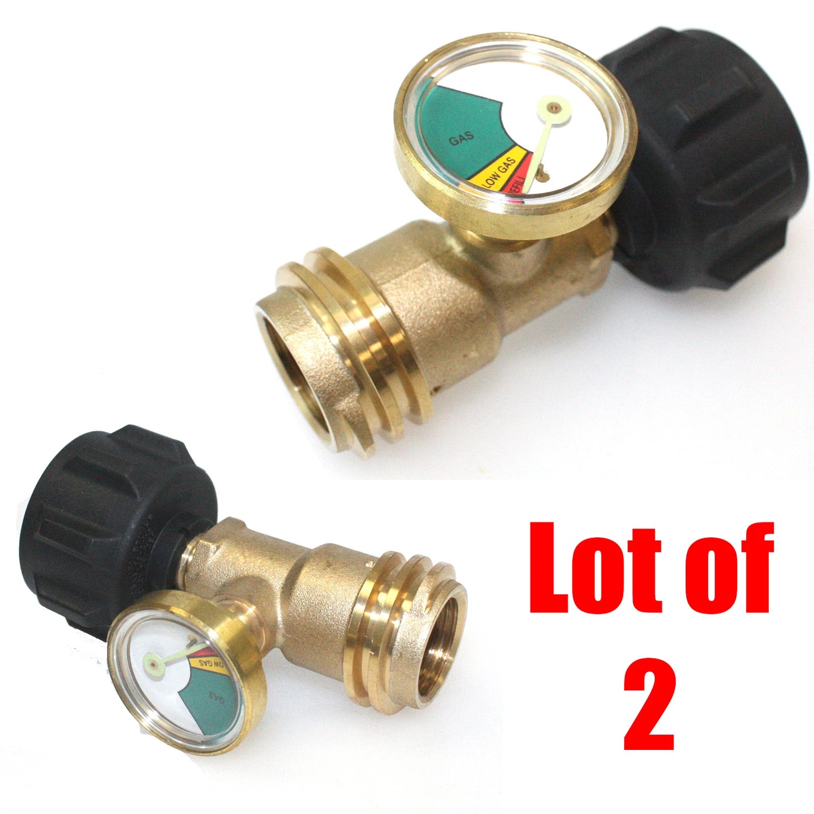 Lot 2 Propane Tank Brass Adapter W/ Pressure Meter Gauge For Lp Gas