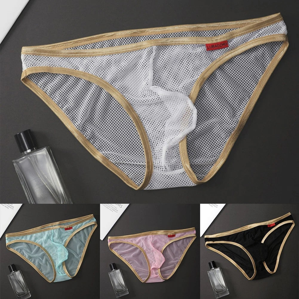 Breathable Men's Briefs Low Waist Sheer Mesh Underwear With Pouch For