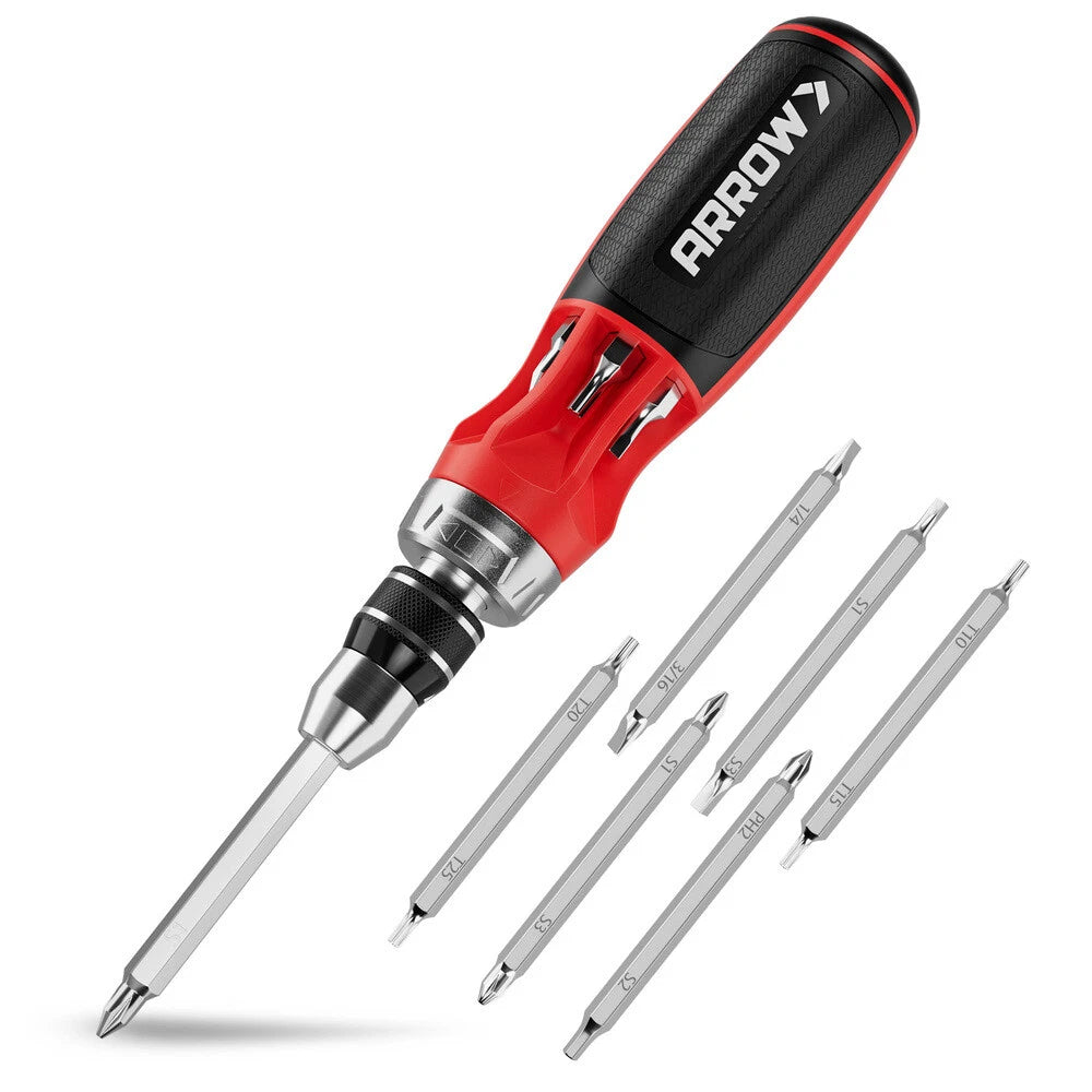 Arrow 12-in-1 Multi Bit Ratcheting Screwdriver Stubby Ratchet