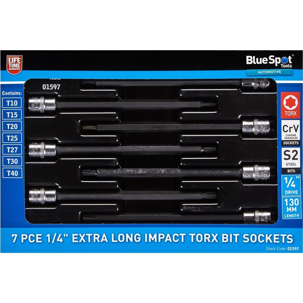 Bluespot Extra Long Impact Torx Bit Sockets 1/4" Drive T10 - T40 Set