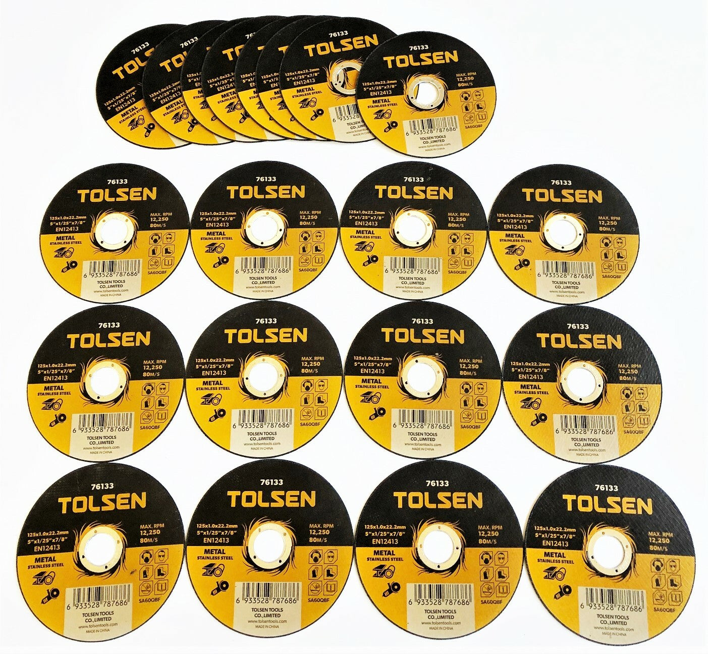50 TOLSEN 5" X 1/25" FLAT METAL CUT OFF CUTTING WHEELS STAINLESS STEEL 76133Open