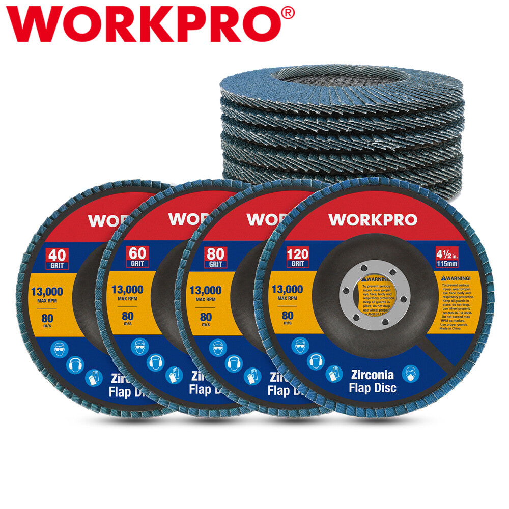 WORKPRO 10PC Flap Disc 4-1/2"x7/8" Grinding Wheel Sanding Disc