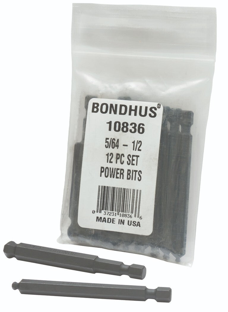 Bondhus 12pc 1/4in Shank Hex Power Bit Set