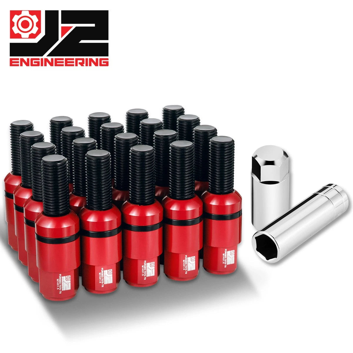 J2 Aluminum Red M14x1.5 23mm Od/ 76mm Hieght Closed End Lug Nuts W/