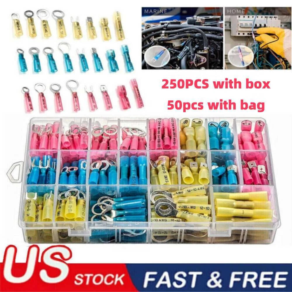 250-50x Heat Shrink Wire Connectors Electrical Ring Fork Spade Crimp