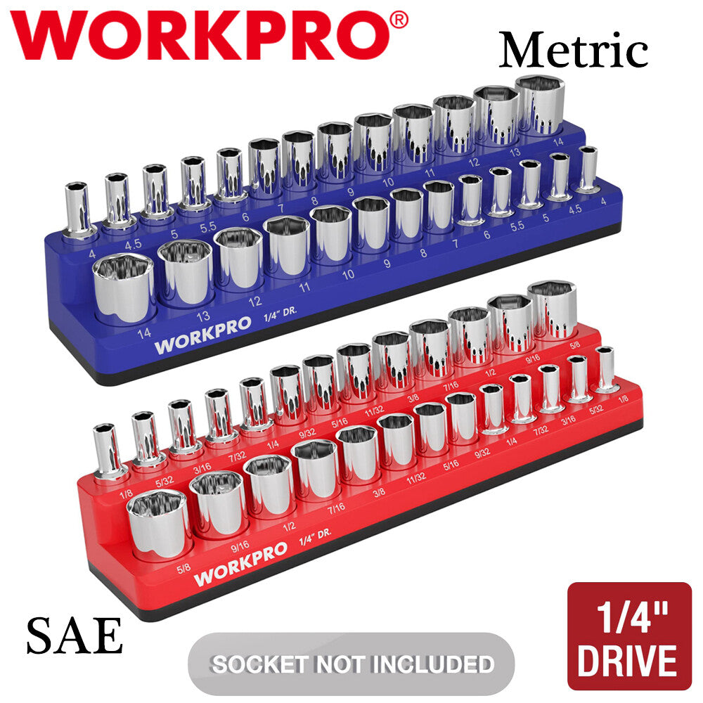 WORKPRO 1/4" SAE/Metric Magnetic Socket Organizer 26PC