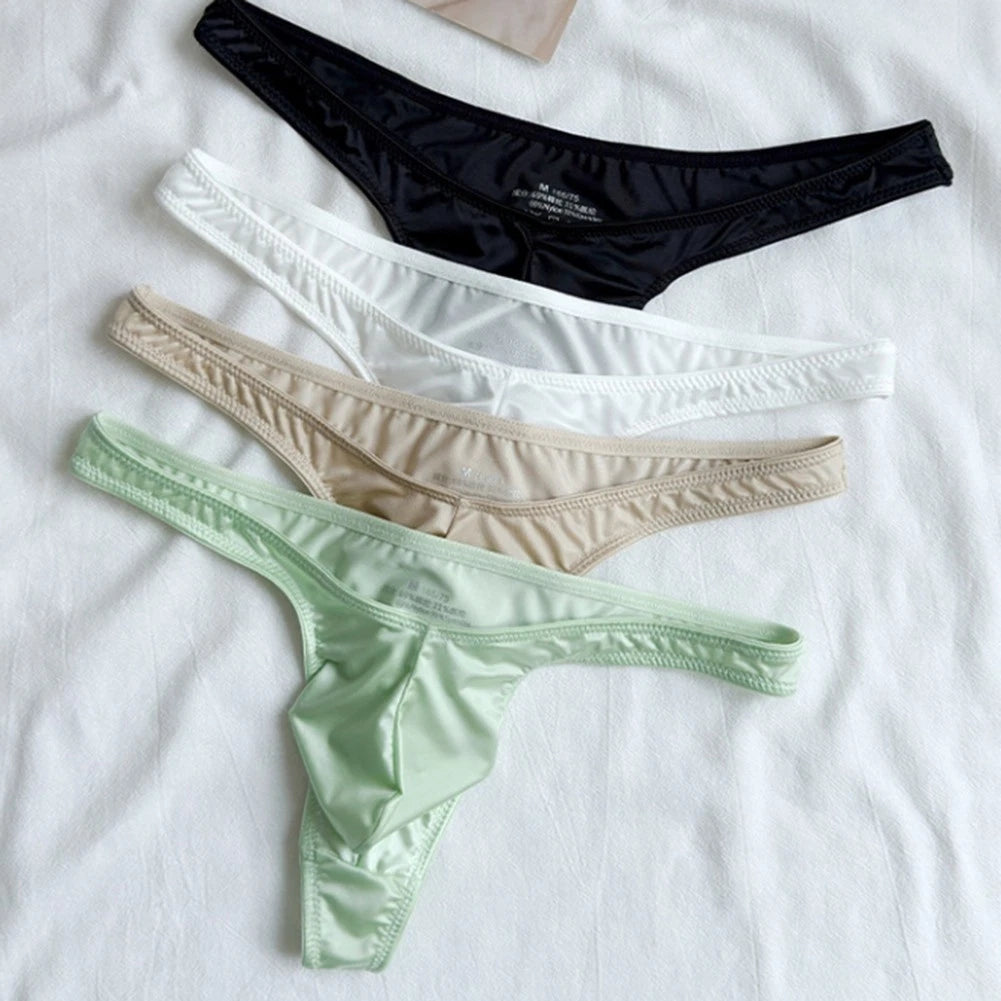 Men's Bulge Pouch Thong - Ice Silk And Polyamide-span<wbr/>dex Blend