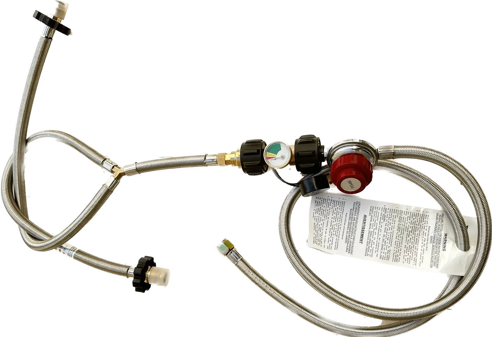 7ft Stainless Braided Lp Propane Regulator Hose Dual Tanks Y Splitter