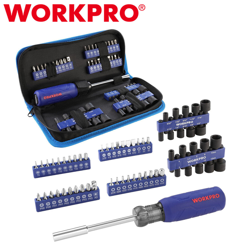 WORKPRO 61PC Magnetic Screwdriver Bits & Nut Driver Set Metric SAE