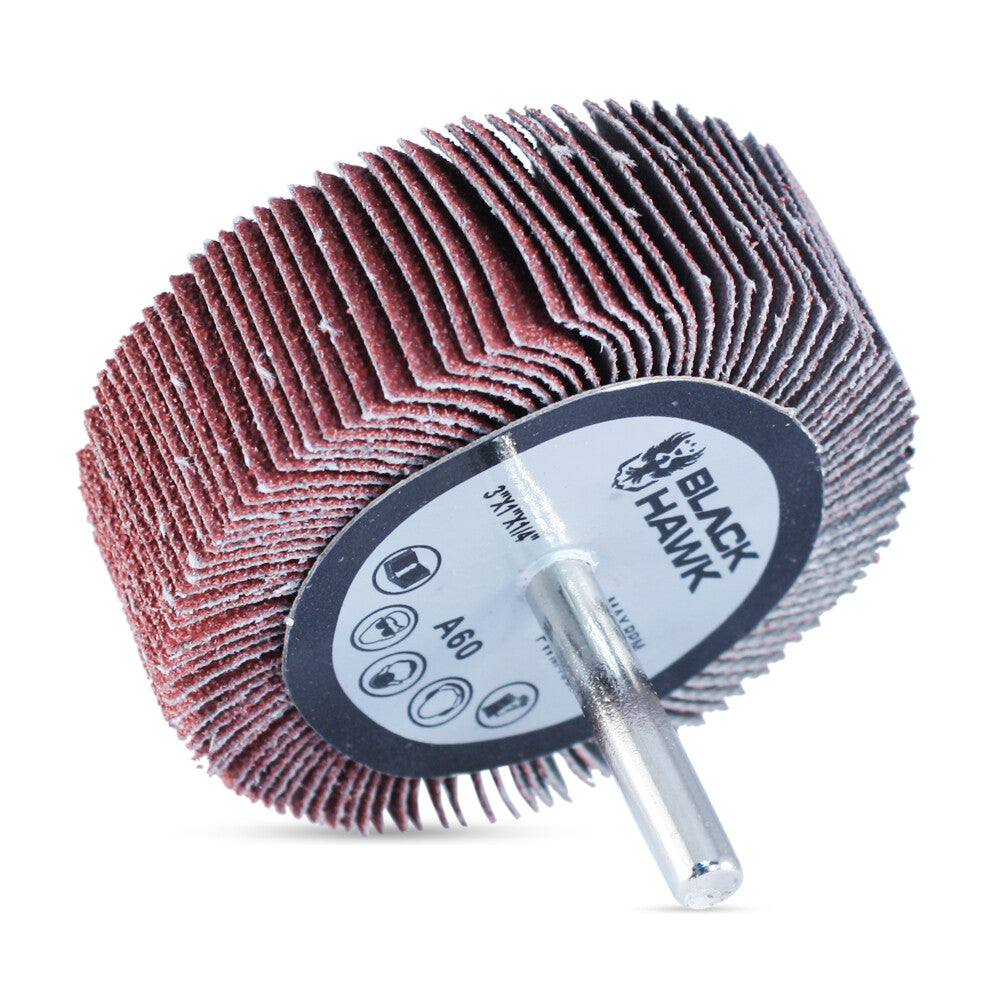 3" x 1" x 1/4" Shank Mounted Flap Wheels - A/O 80 Grit for Sanding