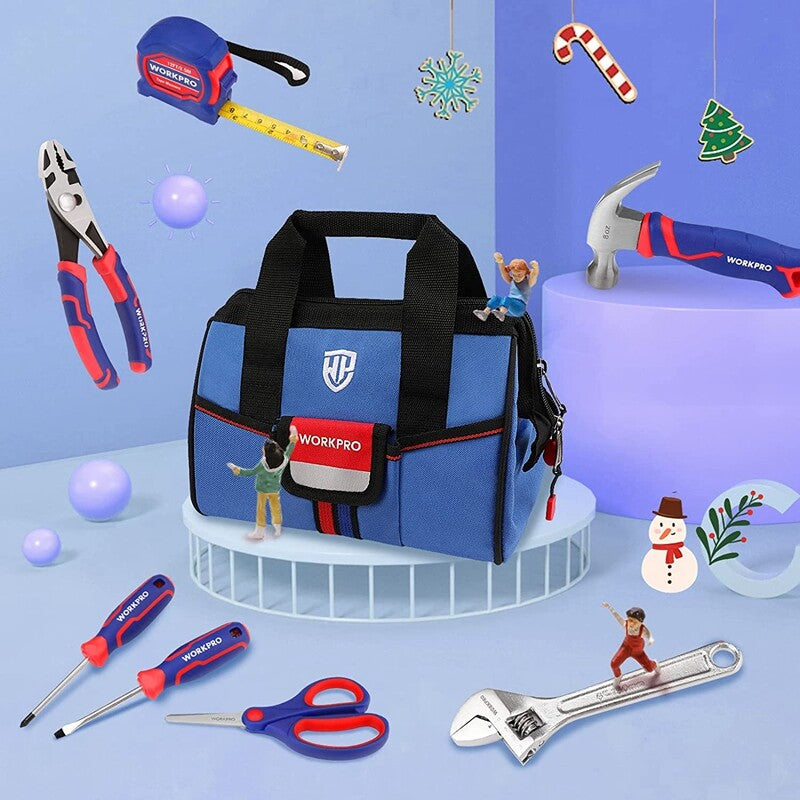 WORKPRO 9-Piece Kids Real Hand Tool Set Blue Junior Tool Kit with Storage Bag