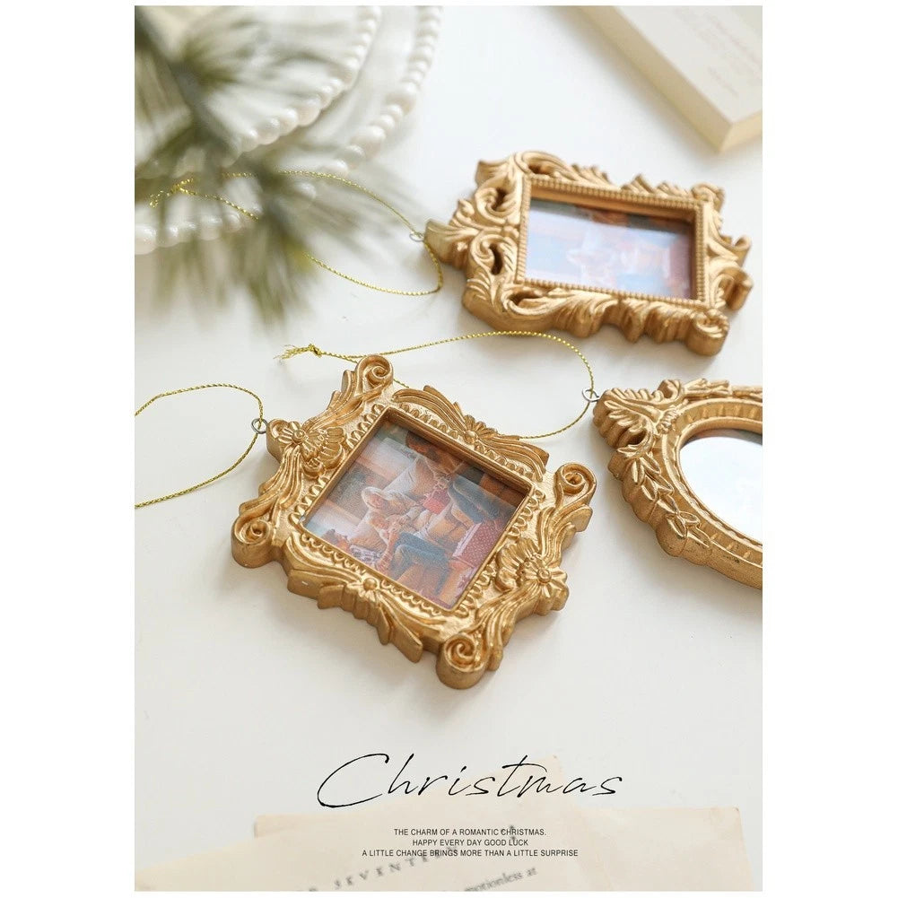 Christmas Miniature Photo Frame Set Vintage Baroque Gold Resin