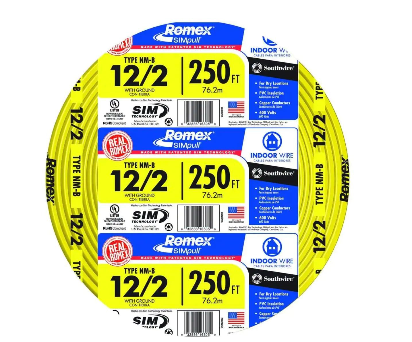 12-2 Nm-B Wire 250ft 12 Awg Yellow