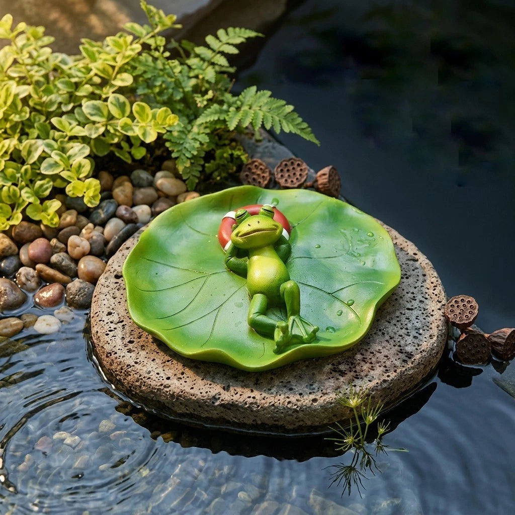 Water-ready Resin Frog Statue Designed To Float In Garden Ponds Safely