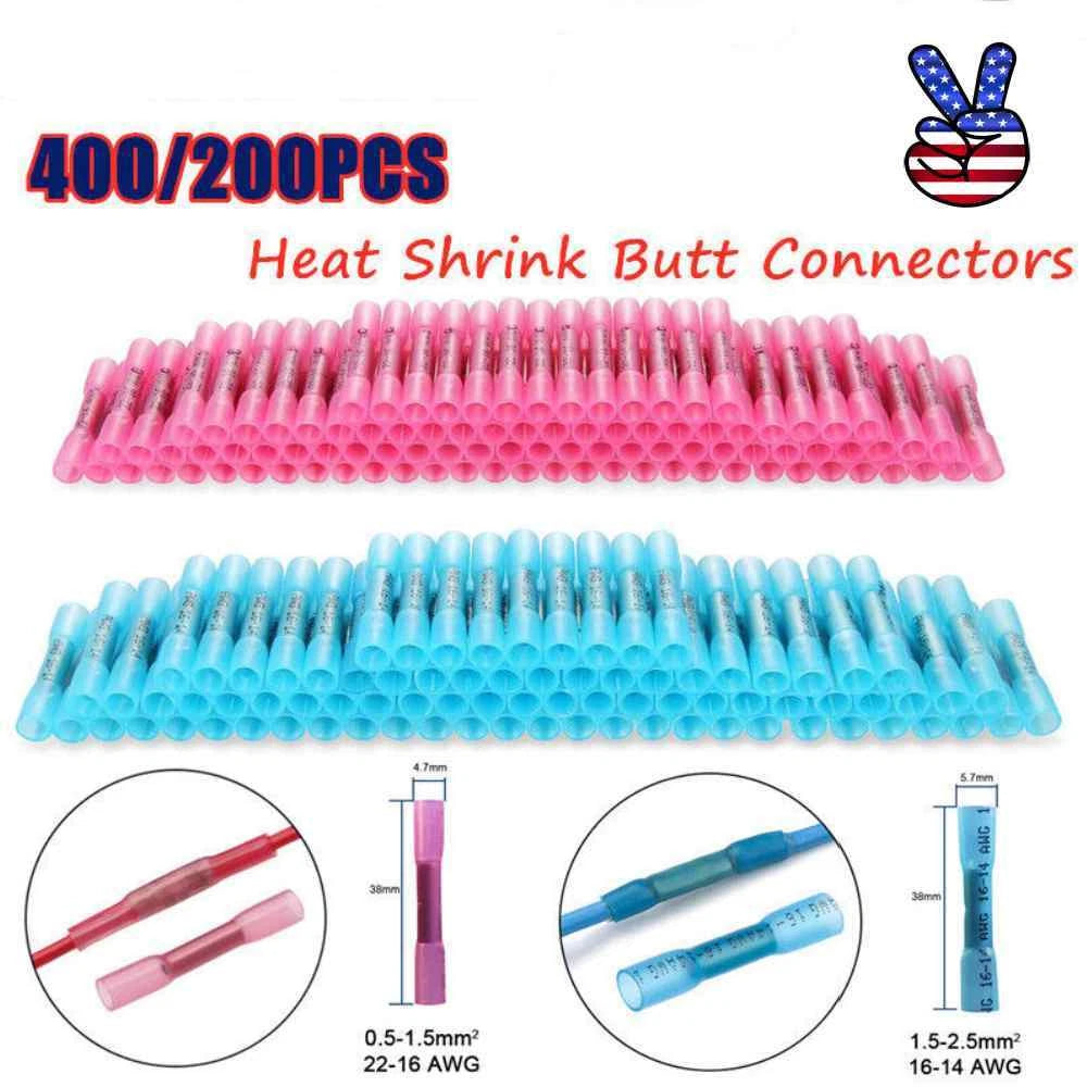22-14 Awg Heat Shrink Butt Wire Splice Connectors Crimp Terminals 400