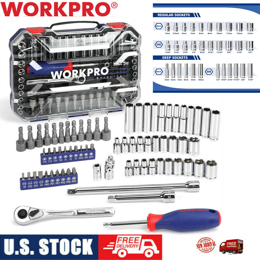 WORKPRO 70-Piece 1/4 Drive Socket Set with Quick-Release Ratchet by WORKPRO