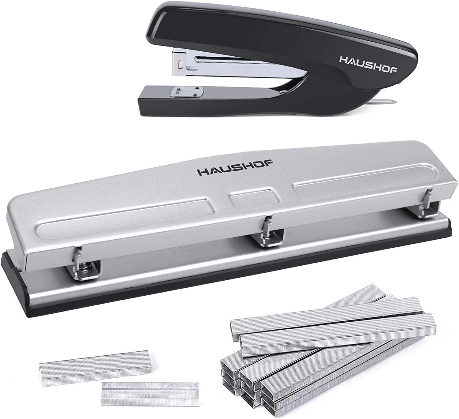 Haushof Desktop Stapler&3-hole Punch Set W/5000-piece Staples And
