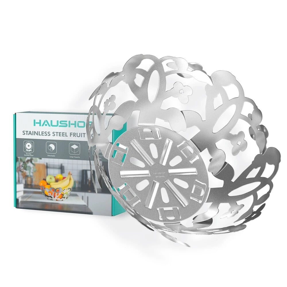 HAUSHOF Stainless Steel Fruit Bowl Large Metal Fruit Basket for Kitchen Storages