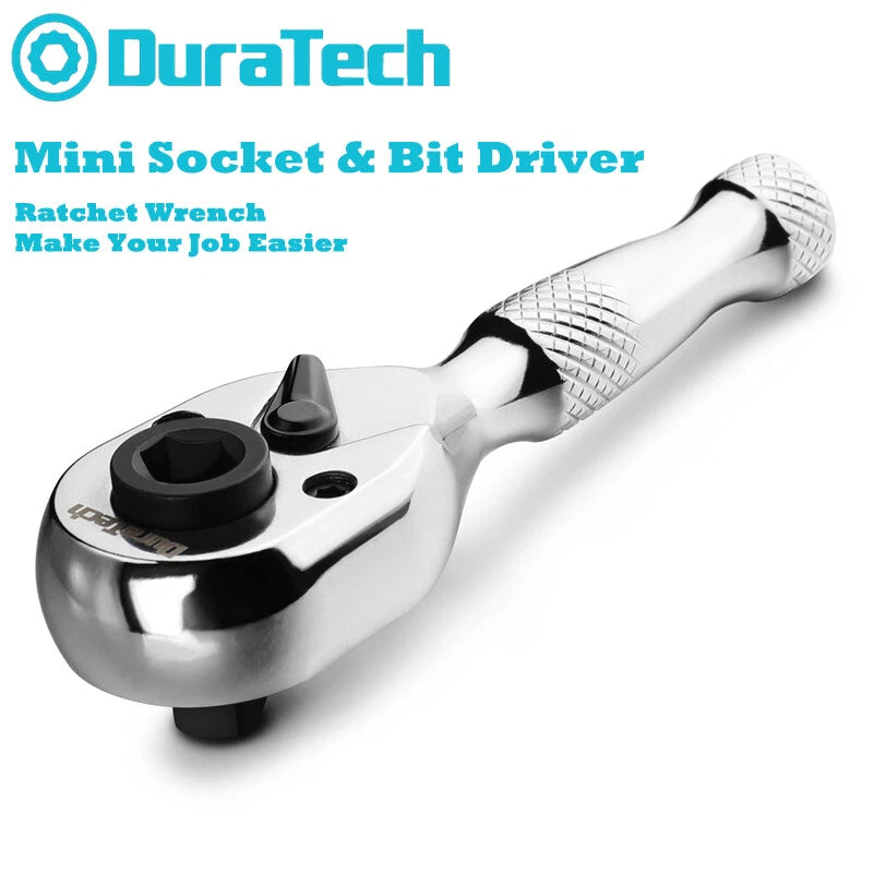 Duratech 1/4" Stubby Ratchet Wrench Socket Bit Driver Chrome Plated
