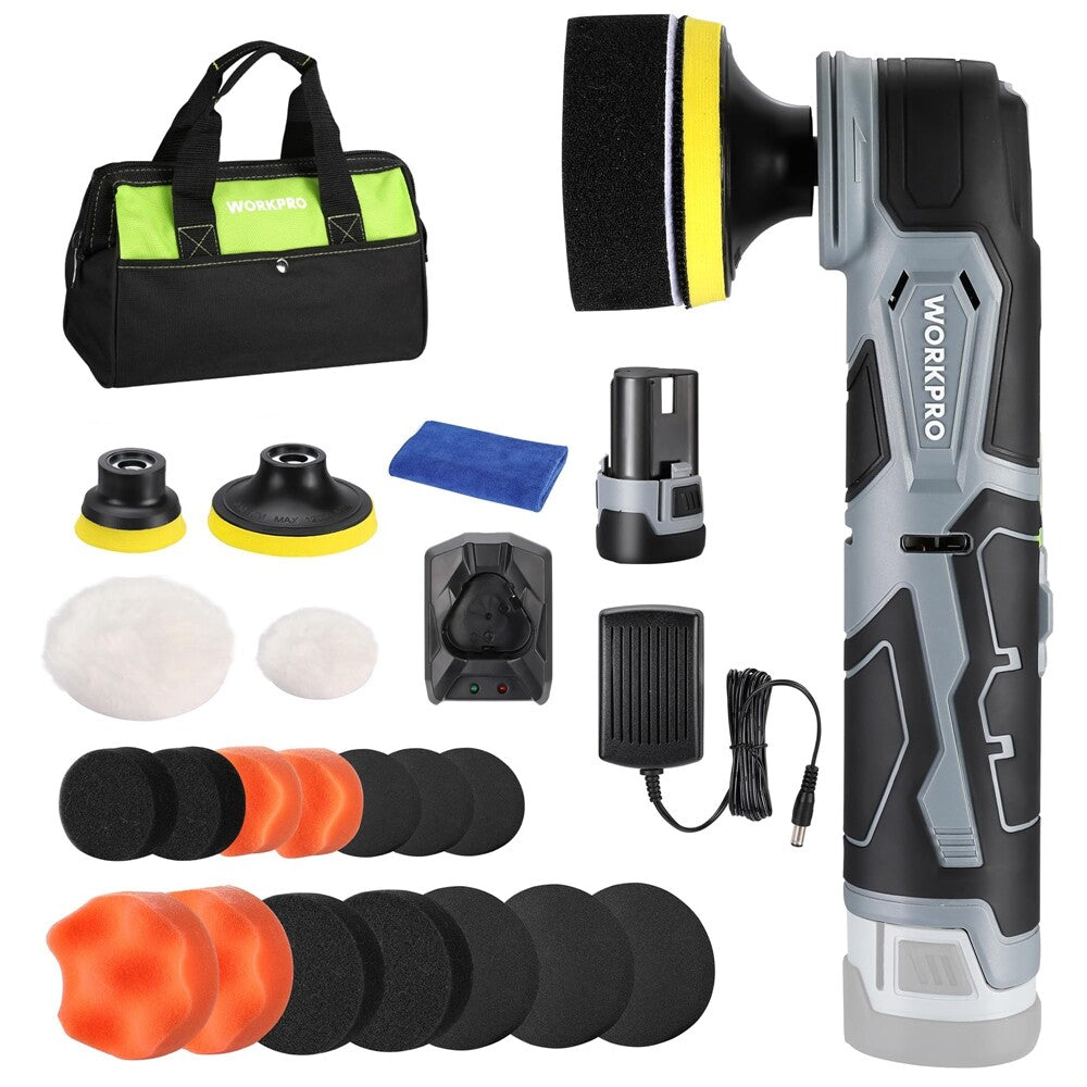 WORKPRO Cordless Mini Buffer Polisher 12V 5 Variable Speed Up to
