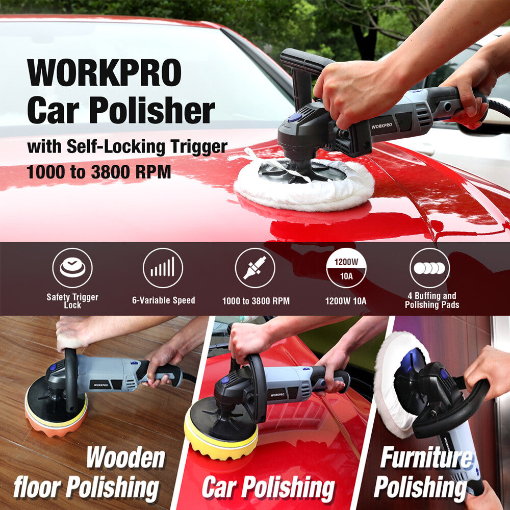 WORKPRO Electric Car Polisher Buffer Waxer Sander Kit 6 Variable Speed