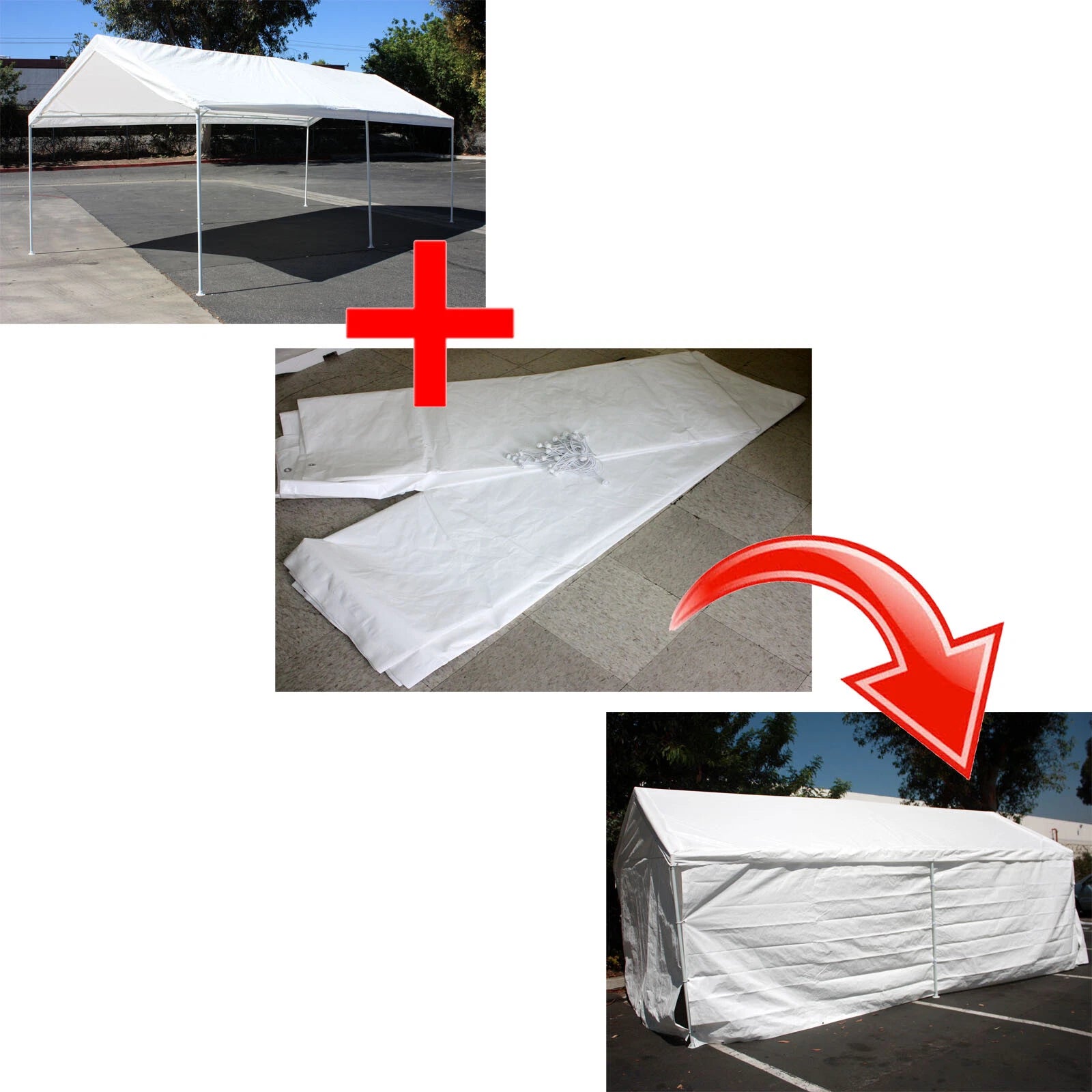Add On Canopy Garage Side Wall Kit 4 10'x20' Tent Parking Carport
