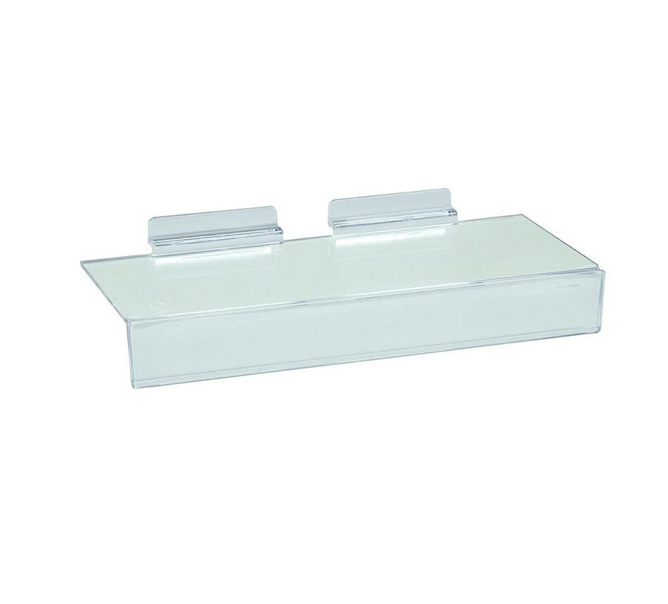 10 Inch Slatwall Clear Acrylic Shoe Shelf 1 Inch Sign Holding Slot