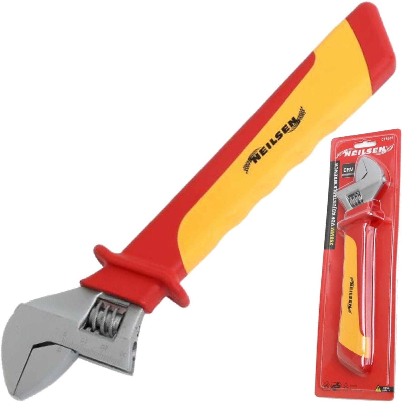 Neilsen 250mm Adjustable Spanner Wrench VDE Insulated  Soft Grip Handle 10"Opens