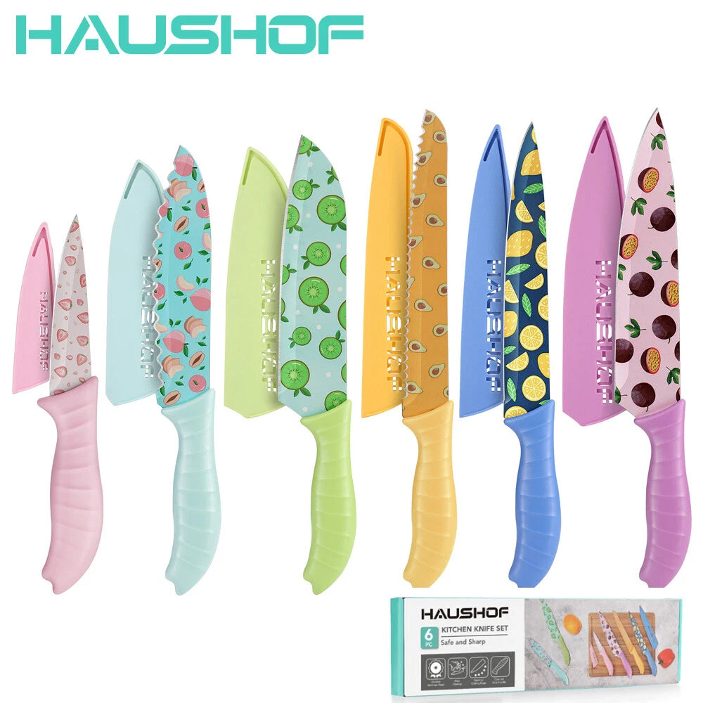 Haushof Kitchen Knife Set Non-stick Coated Stainless Steel Blades