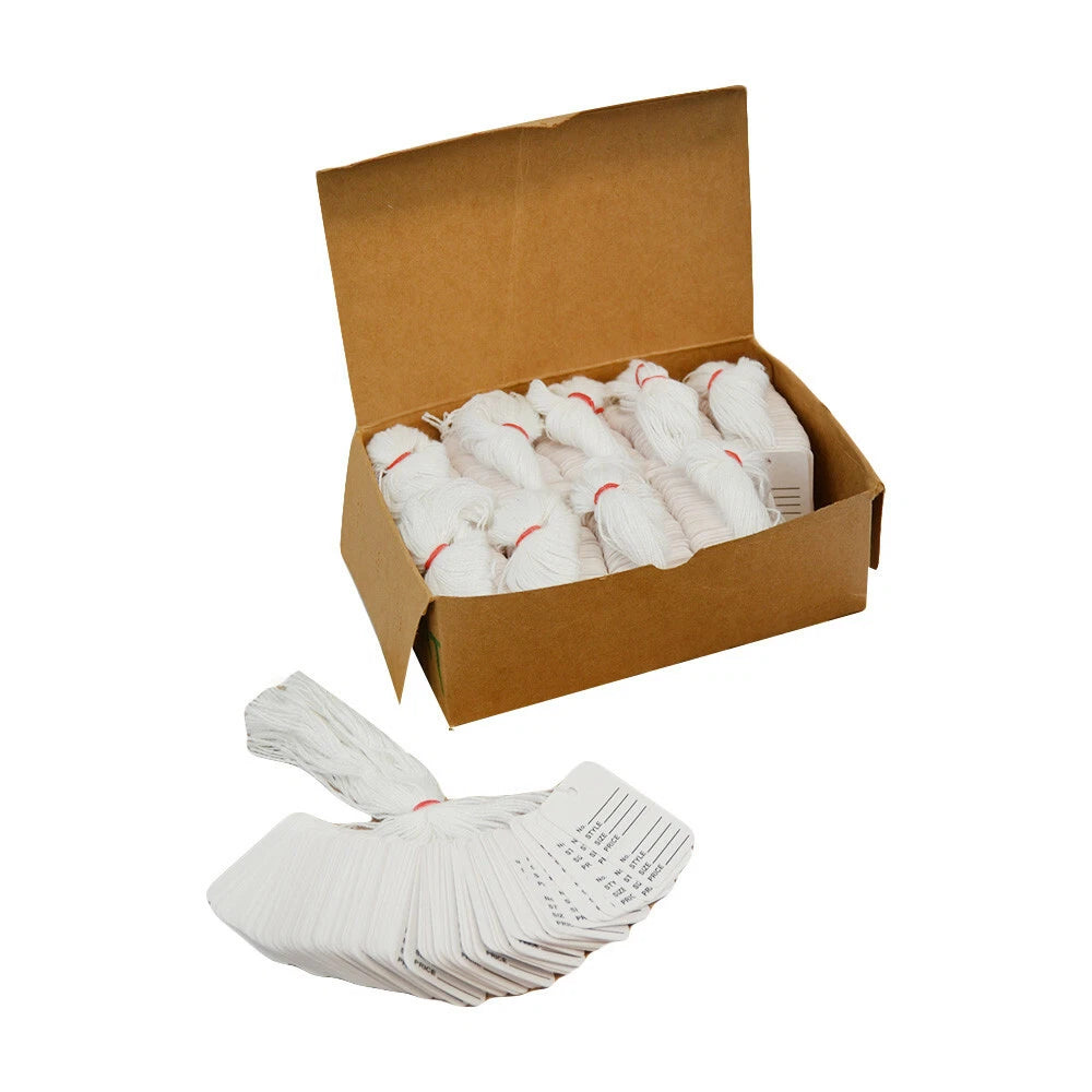 Set Of White Small Perforated Label Card Coupon Price Tag With String
