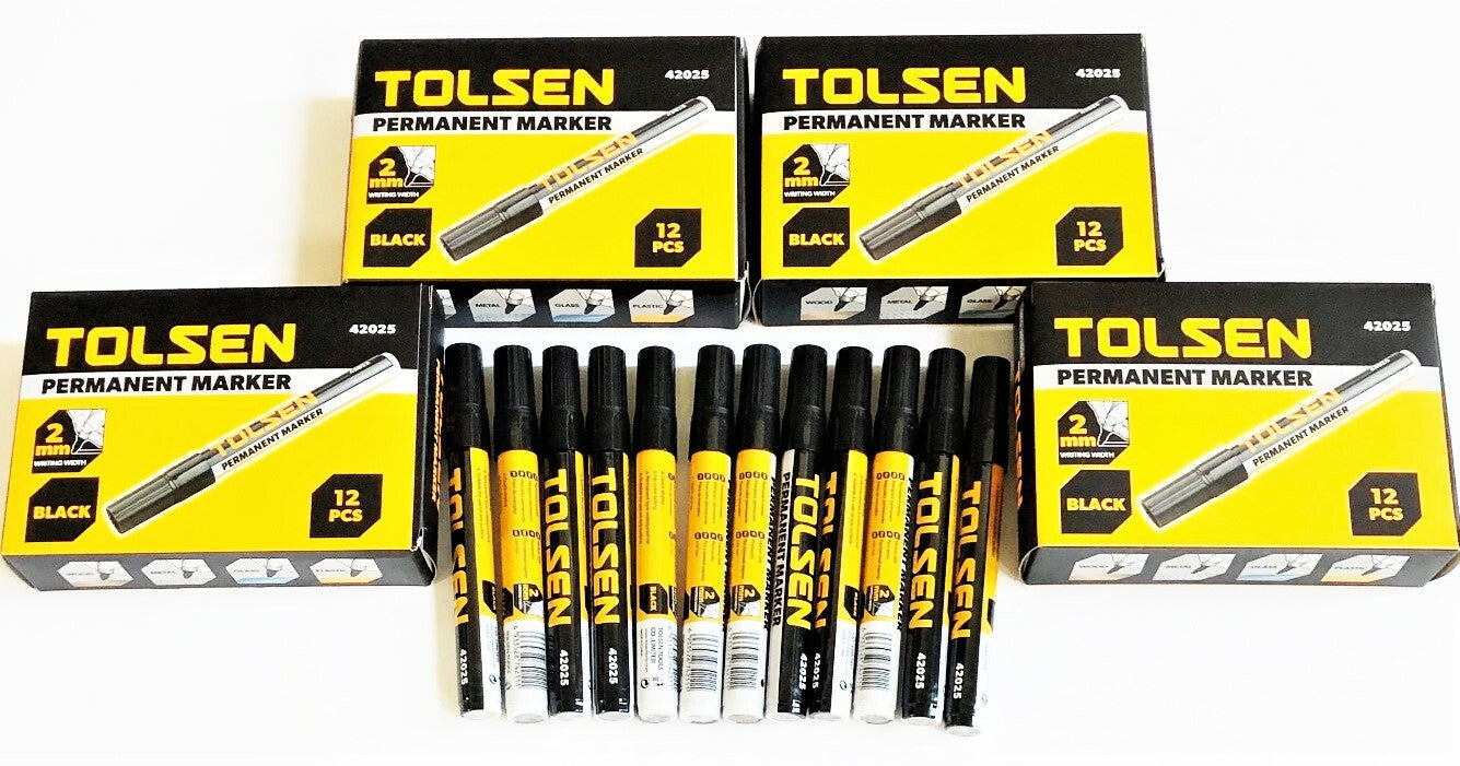 Tolsen Black Permanent Markers - 48 Pack