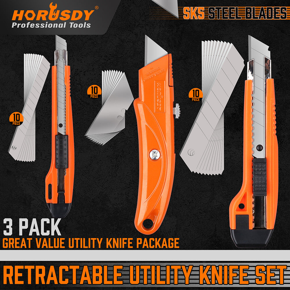 33PC Retractable Utility Knife Set Cutter For Boxes Cartons Cardboard