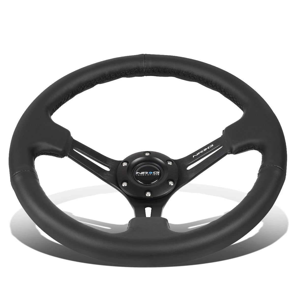 Nrg Reinforced Rst-018r 35cm Black 3"deep Dish Spoke Leather Grip