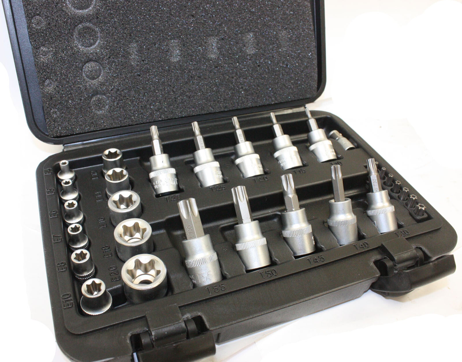 29pc 3/8" 1/4" Dr. Torx Star Sockets & Bit Set Male Female E-torx Security Bits