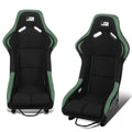 J2 Engineering Black Green Fixed Position Bucket Racing Seats W/