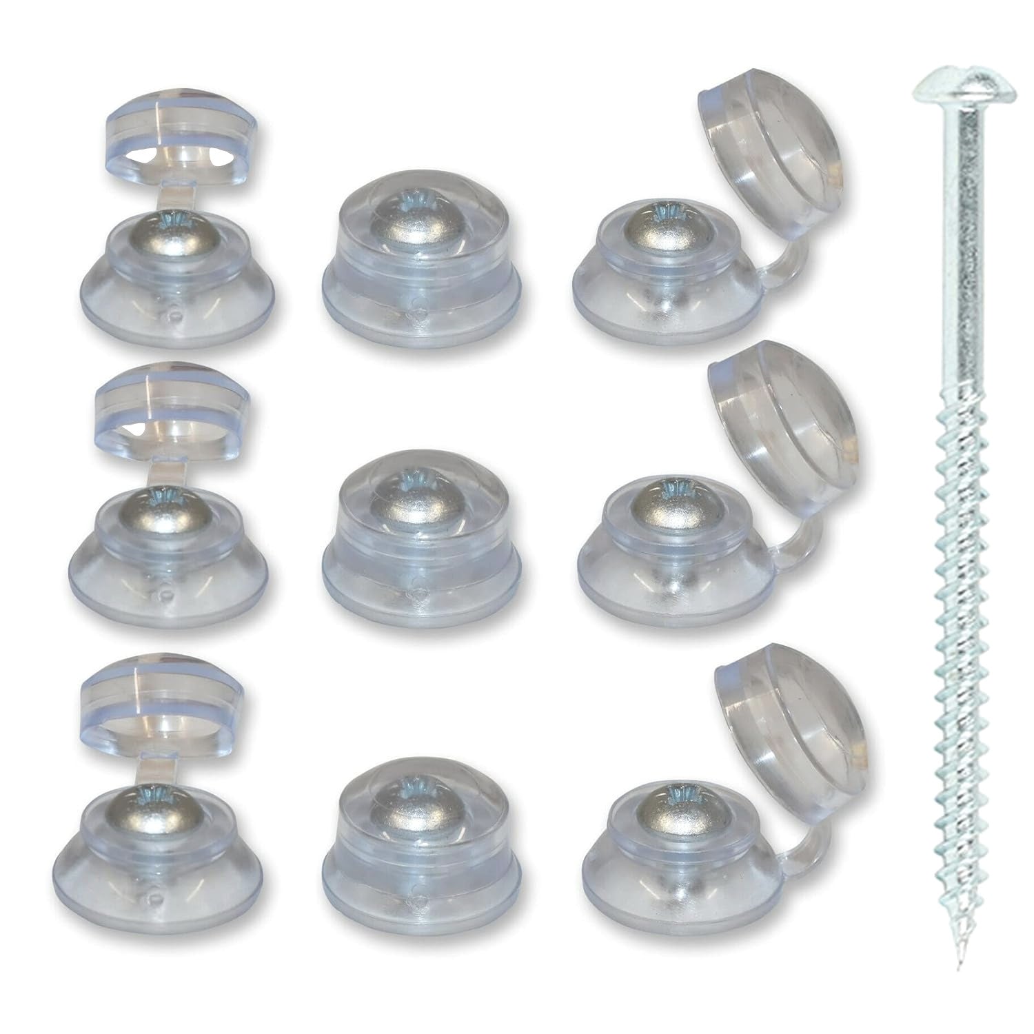 Clear Roofing Strap Caps & Screws 2.5" (63mm) Woodscrews - Choose Qty