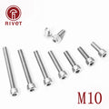 10/25/50/100pc<wbr/>s DIN912 M10 Stainless Steel 304 Hex Bolts Socket Cap Screws Head
