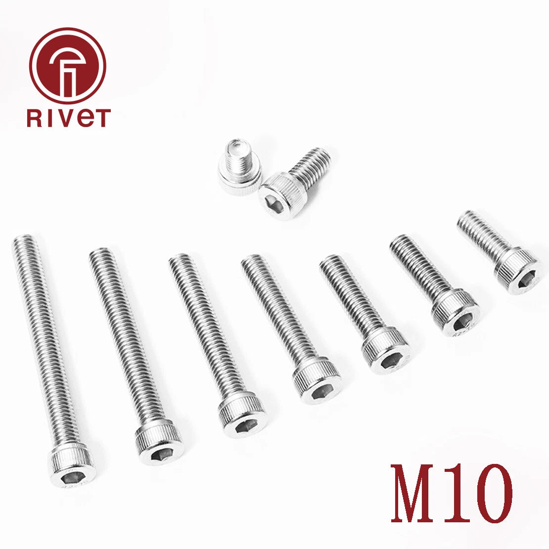 10/25/50/100pc<wbr/>s DIN912 M10 Stainless Steel 304 Hex Bolts Socket Cap Screws Head