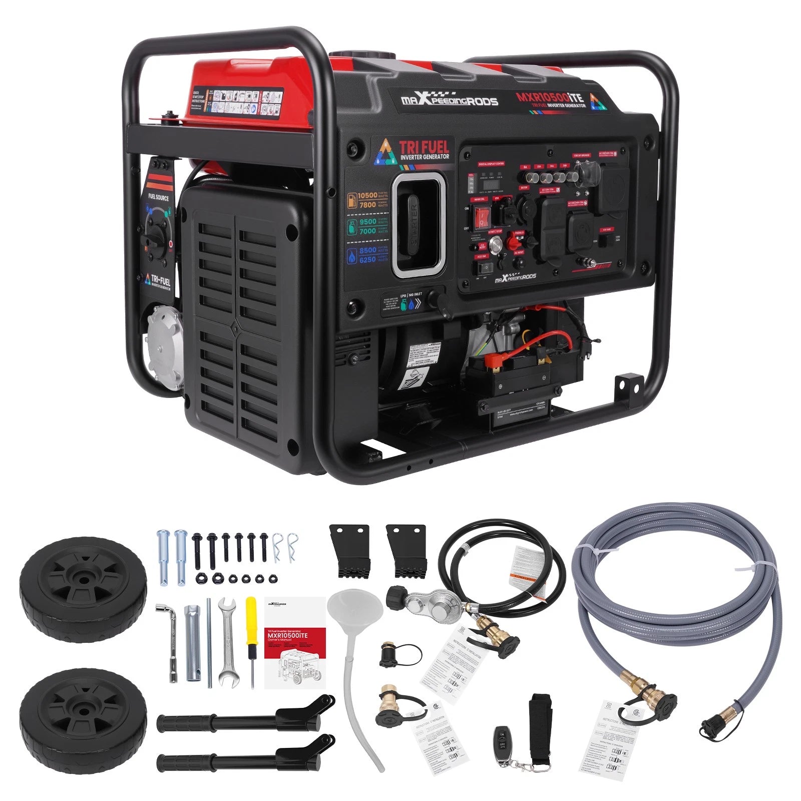 120/240V 10500W Inverter Generator Tri-Fuel Wheeled for Beach Party &amp; Picnic
