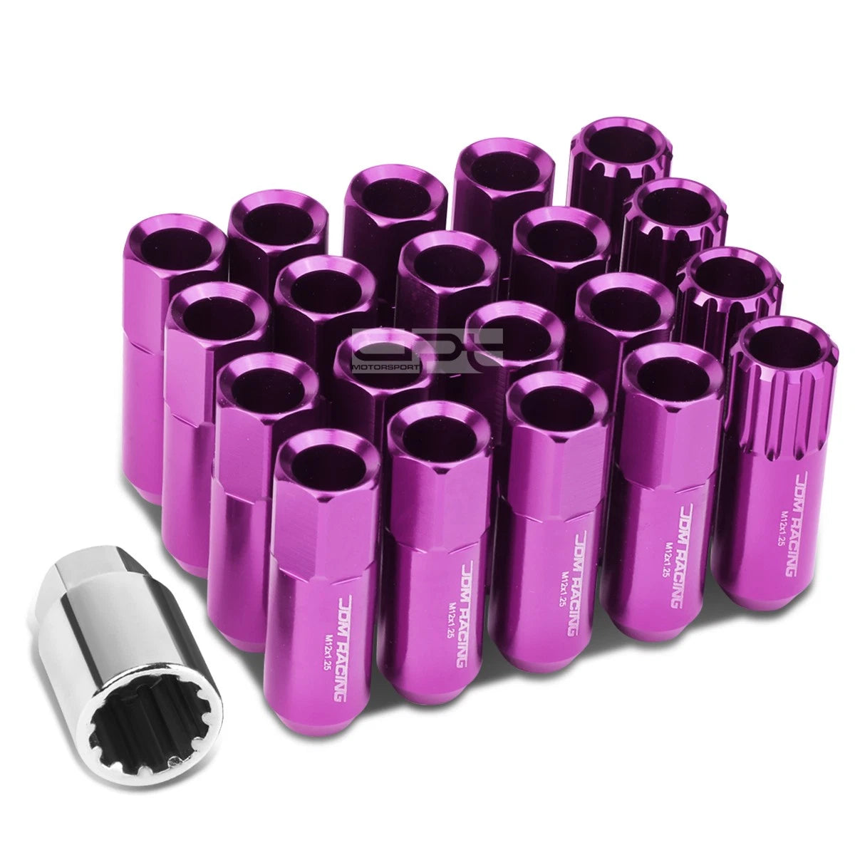 Aluminum Purple 16 Lug+4 Lock Nuts+adapter M12x1.25 20mm Od/60mm Tall