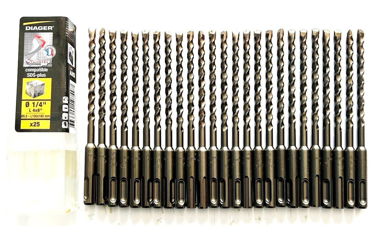 25 Diager Twister 1/4" SDS Plus Drill Bits