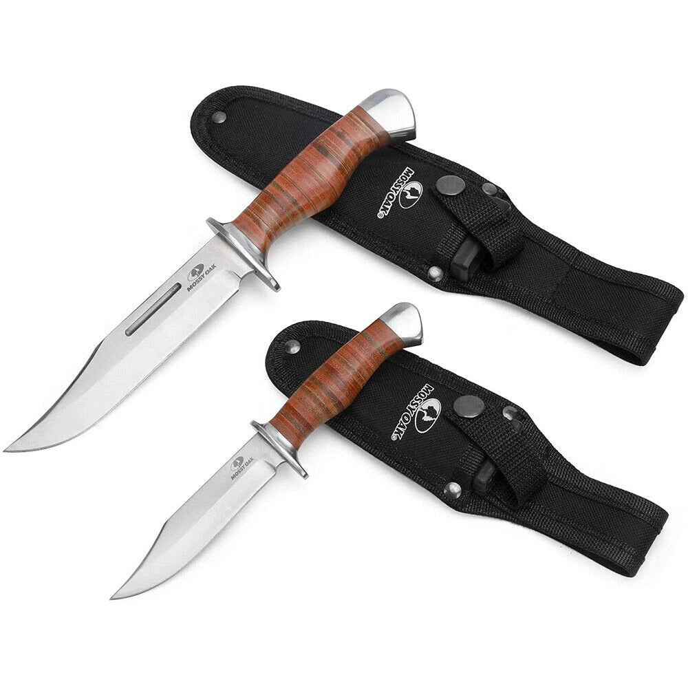 Mossy Oak Bowie Knife Fixed Blade Hunting Knife Leather Handle