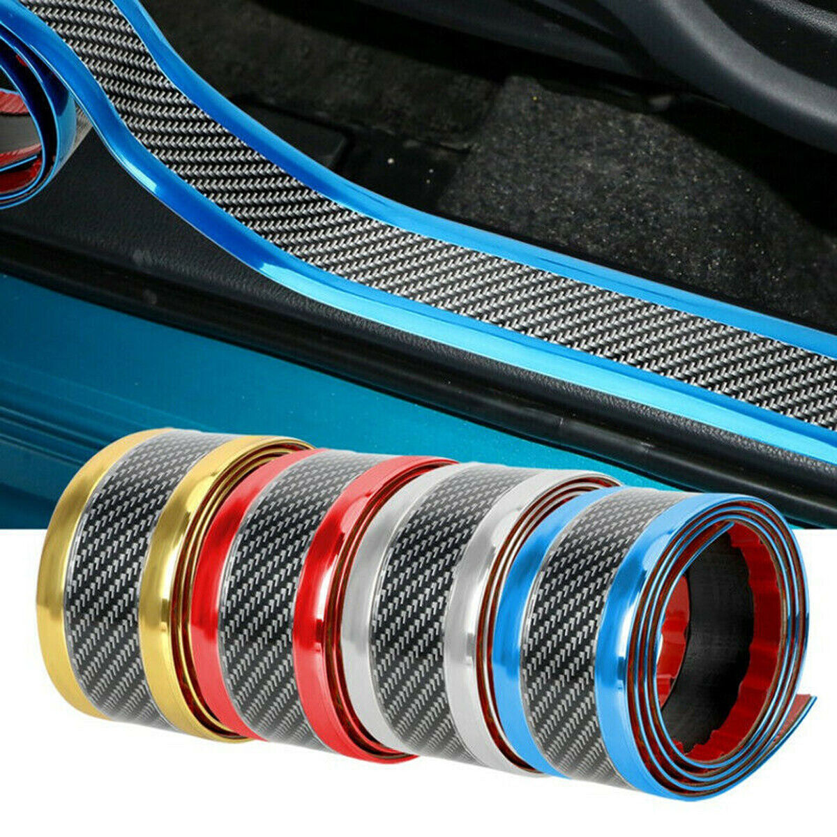 Car Carbon Fiber Rubber Door Sill Protector Edge Guard Strip Sticker