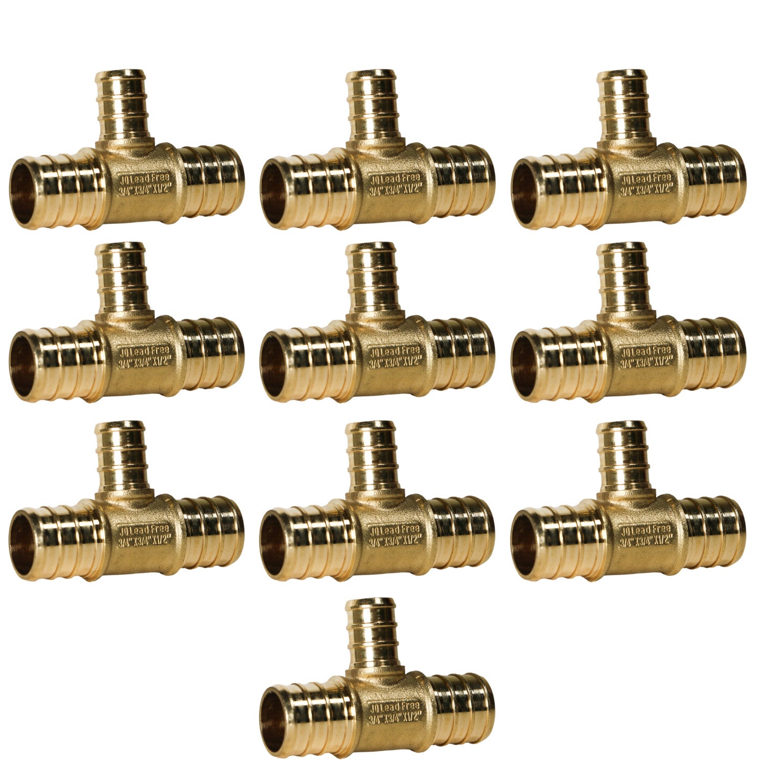 10 Pack XFITTING 3/4" x 3/4" x 1/2" Pex-B Tee Crimp Fit